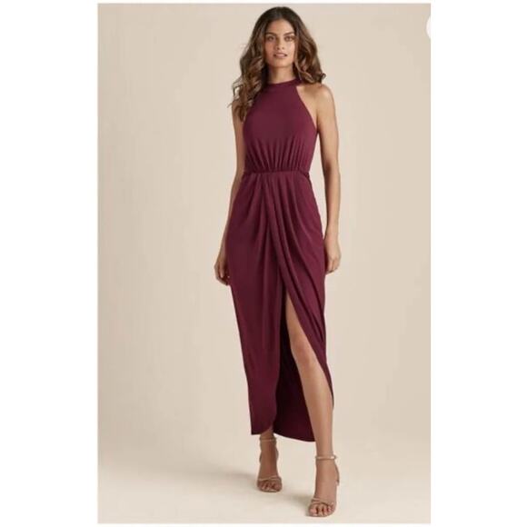 Beautiful Burgundy Halter-Neck Drape High Slit Venus Women's Dress Size Small - Picture 1 of 8